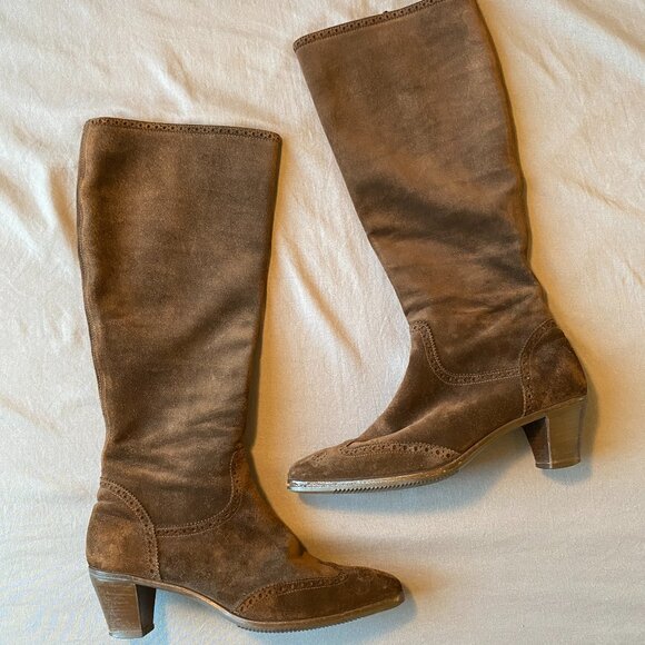 Vintage Shoes - Vintage 90s Gravati Tall Boots Dark Brown Suede